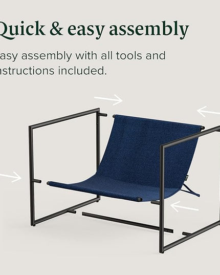 ZINUS Aidan Sling Accent Chair / Metal Framed Armchair with Shredded Foam Cushioning, Navy - LeafyLoom
