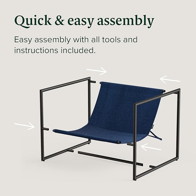 ZINUS Aidan Sling Accent Chair / Metal Framed Armchair with Shredded Foam Cushioning, Navy - LeafyLoom
