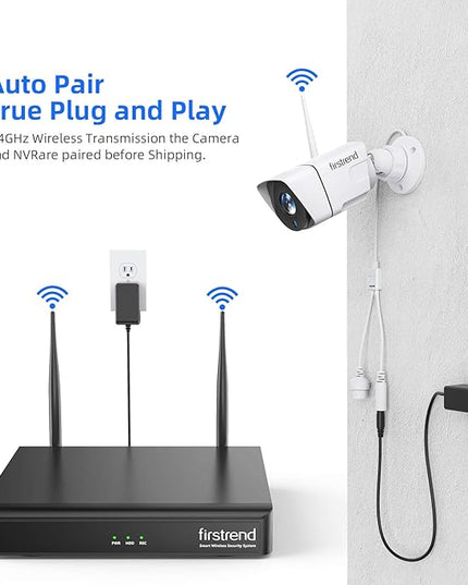 1080P Wireless Security Camera System, Firstrend 8CH Wireless NVR System with 8 pcs 1080P HD Security Camera and 3TB Hard Drive Pre-Installed, CCTV P2P for Indoor Outdoor for Home firstrend