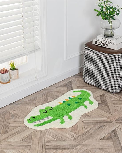 Green Crocodile Shaped Rug Cute Faux Animal Print Bathroom Rug Bath Mat Bath Carpet Shower Rug for Home Decor Bathroom Tub Floor Water Absorption Non-Slip Small Carpet Door Mat Playmat 15.7x29.5in - LeafyLoom