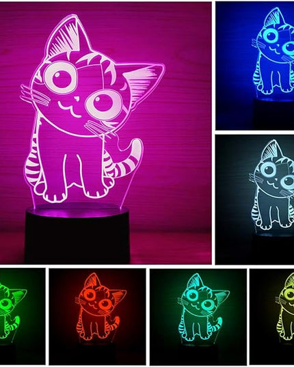 3D Optical Illusion LED Night Light, Boy Girl Kids Baby Sleep Desk Lamp Touch Control 7 Color Change USB Powered for Home Decorations or Holiday Gifts (Cat) - LeafyLoom