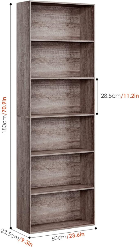 FOTOSOK 6-Tier Open Bookcase and Bookshelf, Freestanding Display Storage Shelves Tall Bookcase for Bedroom, Living Room and Office, Oak - LeafyLoom