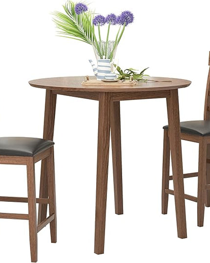 NicBex Small Dining Table for 2 Breakfast Nook Table Set 3Pcs Retro Round Counter Height Drop-Leaf Table with 2 Upholstered Chairs Dining Table Set Pub Set for Small Space Kitchen, Walnut - LeafyLoom