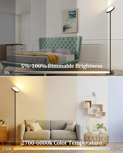 Floor Lamp, 2400LM Bright Floor Lamp for Living Room, LED Modern Torchiere Floor Lamp with 2700K-6000K Stepless Dimming, 69" Tall Standing Lamp with Remote & Foot Switch for Bedroom Office - LeafyLoom