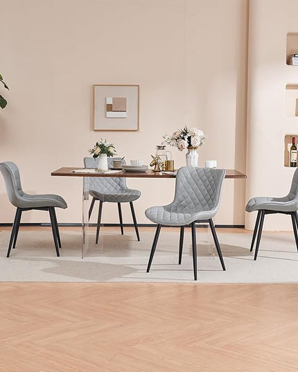 Kidol & Shellder Gray Dining Chairs Modern Upholstered Dining Room Chairs Leather Armless Chairs Set of 2 for Living Room Kitchen Bedroom, 3 Mins Quick Assembly - LeafyLoom