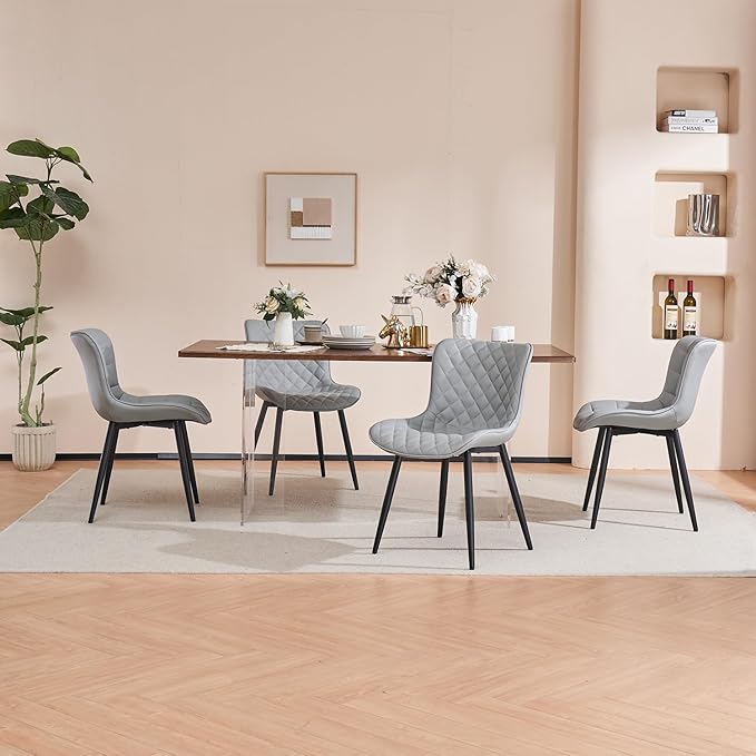 Kidol & Shellder Gray Dining Chairs Modern Upholstered Dining Room Chairs Leather Armless Chairs Set of 2 for Living Room Kitchen Bedroom, 3 Mins Quick Assembly - LeafyLoom
