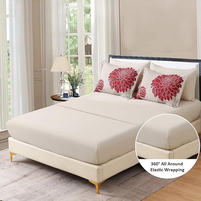 Yiran 7 Pieces King Comforter Set Red Floral Bed in a Bag Soft Microfiber Bedding Set 103"×90"(1 Comforter 1 Flat Sheet 1 Fitted Sheet 2 Pillowshams 2 Pillowcases) - LeafyLoom