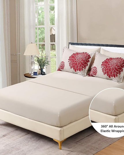Yiran 7 Pieces Queen Comforter Set Red Floral Bed in a Bag Soft Microfiber Bedding Set 90"×90"(1 Comforter 1 Flat Sheet 1 Fitted Sheet 2 Pillowshams 2 Pillowcases) - LeafyLoom
