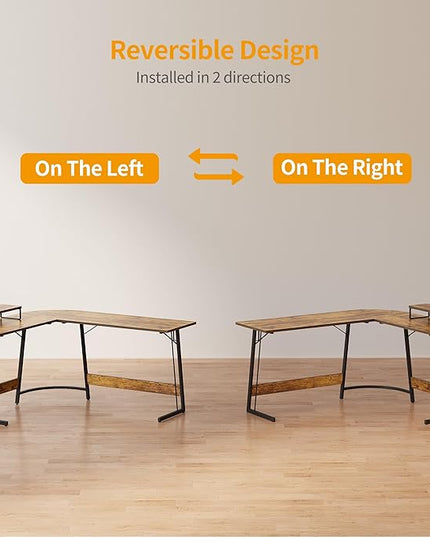 BANTI L Shaped Gaming Computer Office Desk, 59" Corner Desk with Monitor Stand for Home Office Study Writing Workstation, Rustic Brown - LeafyLoom