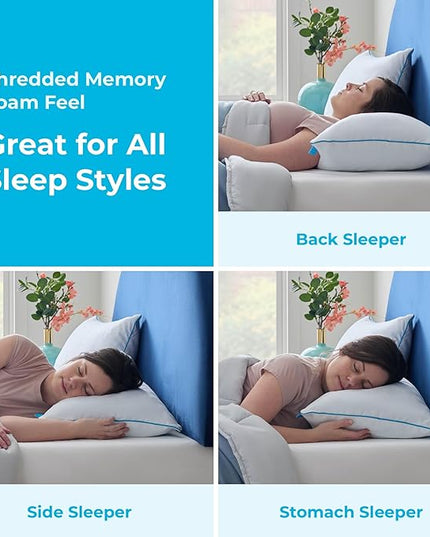 LINENSPA Two Pack Shredded Gel Memory Foam Pillow – Cooling Bed Pillow – Side, Stomach, and Back Sleepers – Pack of 2 – Standard - LeafyLoom