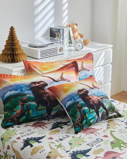 ADASMILE A & S Dinosaur Comforter Full Size for Boys Dinosaur Bedding Set for Kids 6 Pieces Dinosaur Comforter Set with Sheets Bed in A Bag T-Rex Dinosaur Comforter and Sheets Set for Home Decor - LeafyLoom