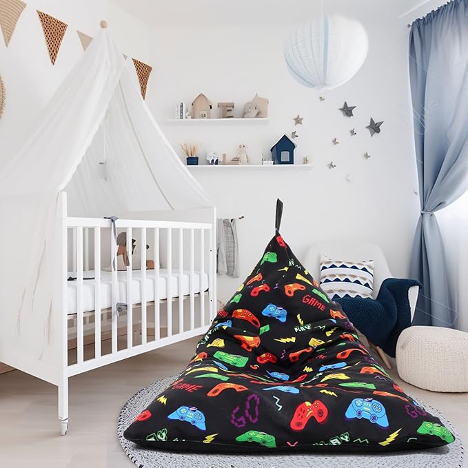 2 Pcs Stuffed Animal Storage Bean Bag Chair Stuffed Animal Bean Bag Storage Large Beanbag Covers Stuff Animal Organizer Bean Bag Couch for Kids Adults Plush Toys Pillows, Cover Only (Gamer) - LeafyLoom