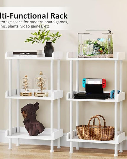 Bookshelf Small Book Shelf - 3-Tier Wood Bookcase Industrial Bookshelf with Edge Protection Metal Standing Book Shelves Display Book Rack for Living Room Bedroom Home Office (White) - LeafyLoom