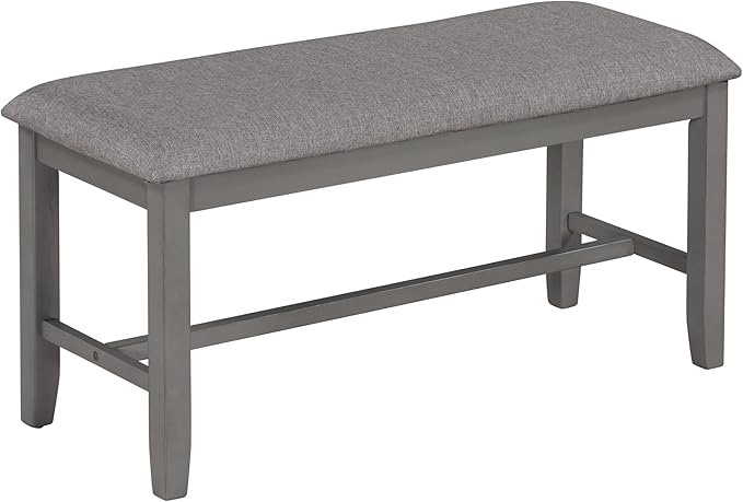 6-Piece Wooden Rectangular Dining Table Set with Bench and 4 Upholstered Chairs for Kitchen Living Room, Farmhouse Rustic Style, Gray, 60''L x 36''W x 30''H - LeafyLoom