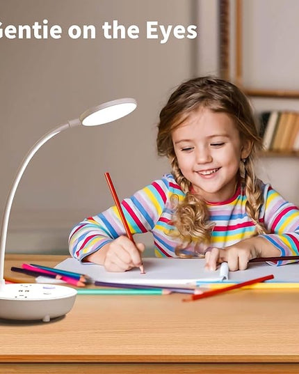 Desk Lamp Small Table Lamp for Bedside Lamp Bedroom Desk Light with Dual USB Charging Port and AC Outlet Office Reading Light Adjustable Gooseneck Working White LED Reading Lamp for Home Office - LeafyLoom