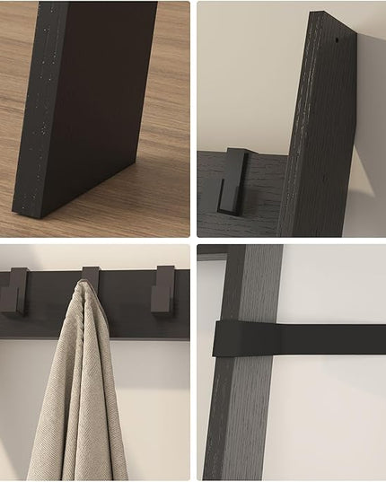 IBUYKE 5-Tier Blanket Ladder Shelf,Ladder Rack for Storage and Decor,Wooden Blanket Holder with Hooks,Easy Assembly for Bedroom,Rustic Brown TTR006B - LeafyLoom