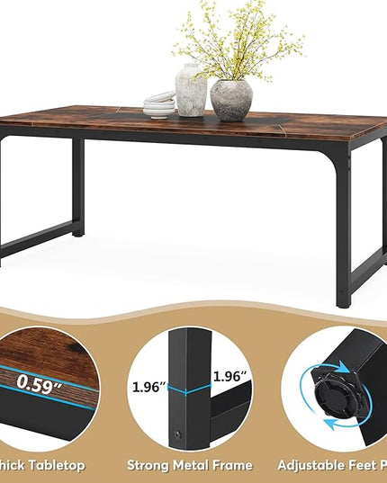 78.7 Inch X-Large Dining Table Rectangular Kitchen Furniture for 6 to 8 People, Brown - LeafyLoom