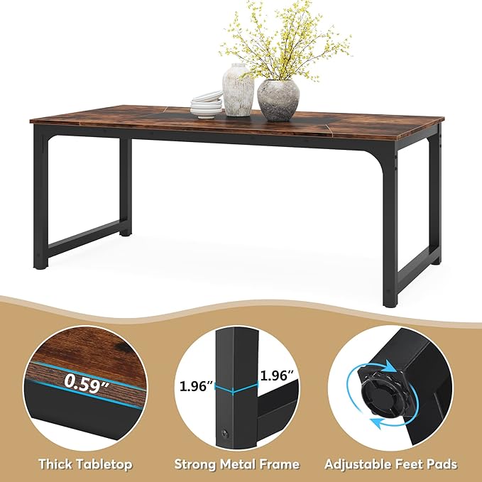 78.7 Inch X-Large Dining Table Rectangular Kitchen Furniture for 6 to 8 People, Brown - LeafyLoom