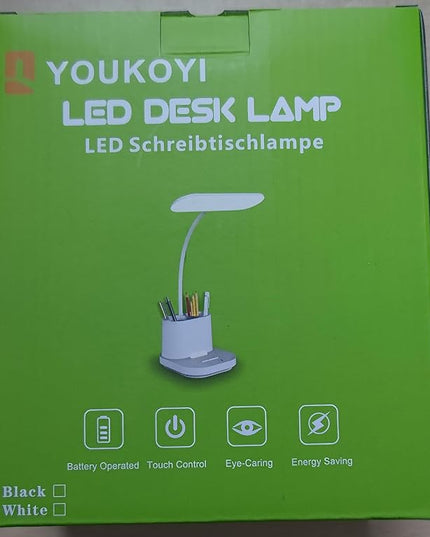 YOUKOYI LED Desk Lamps for Home Office, Rechargeable Battery Operated Desk Lamp with Touch Control, Stepless Dimming, 3 Color Modes, Pen Holder and Night Light- Gooseneck Desk light for Study, Reading - LeafyLoom
