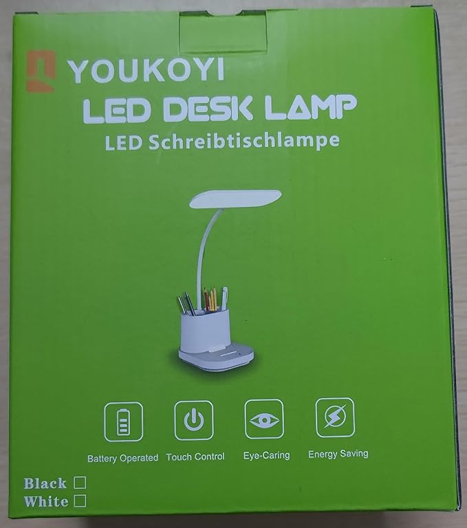 YOUKOYI LED Desk Lamps for Home Office, Rechargeable Battery Operated Desk Lamp with Touch Control, Stepless Dimming, 3 Color Modes, Pen Holder and Night Light- Gooseneck Desk light for Study, Reading - LeafyLoom