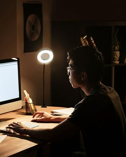 Bi-Colour Light Mode 360 ° Flexible Gooseneck, LED Lighting, Desk Lamp with USB Charging Port, Study Lamp, Clamp Lamp, Office Desk Accessories, Bed Lamp, Clip on Lamp (Silver) - LeafyLoom