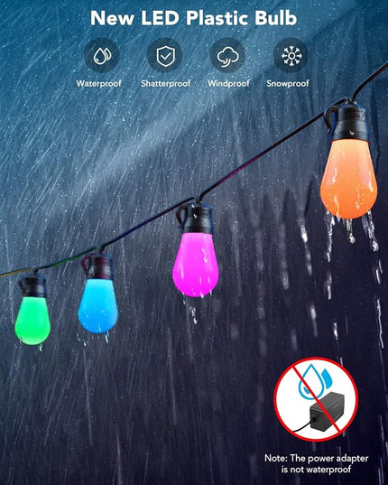 Govee Smart Outdoor String Lights H7016, 96ft RGBIC Outdoor Lights with 30 Dimmable LED Bulbs, IP65 Waterproof, Color Changing Warm White Lights with 47 Scene Modes for Patio, Backyard, App Control Govee