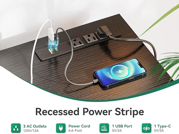 AODK Laptop Desk Office Desk, 48 Inch Computer Desk with Power Outlet and USB & Type-C Charging Port, Writing Desk with 3-Tier Reversible Storage Shelf for Home Office, 48'' x 16'', Black - LeafyLoom