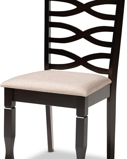 Baxton Studio Mila Modern and Contemporary Sand Fabric Upholstered Dark Brown Finished Wood 7-Piece Dining Set - LeafyLoom