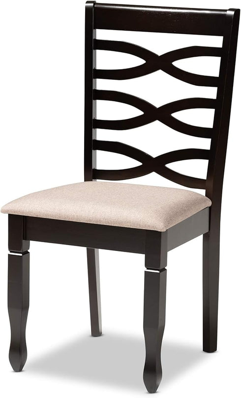 Baxton Studio Mila Modern and Contemporary Sand Fabric Upholstered Dark Brown Finished Wood 7-Piece Dining Set - LeafyLoom