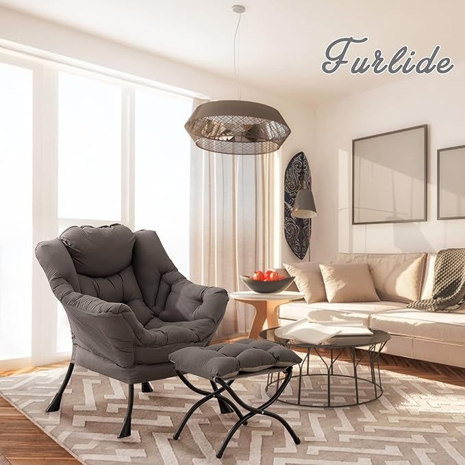 Lazy Chair with Ottoman, Modern Chair with Folding Footrest, Lounge Accent Chair, Comfortable Reading Chair, Oversized Armchairs for Bedroom, Study, Living Room, Courtyard (Dark Grey) - LeafyLoom