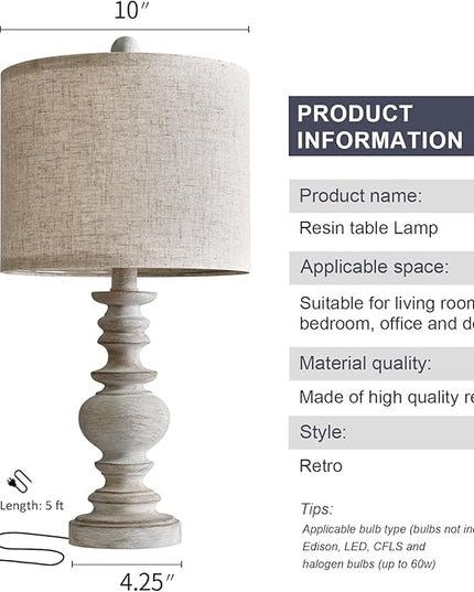 BOBOMOMO Tradition 20" Rustic Single Table Lamp for Living Room Bedroom Bedside Desk Lamps Bedroom Nightstand Vintage Lamps Linen,Suitable for Decorating Small Areas (1 Pack) - LeafyLoom