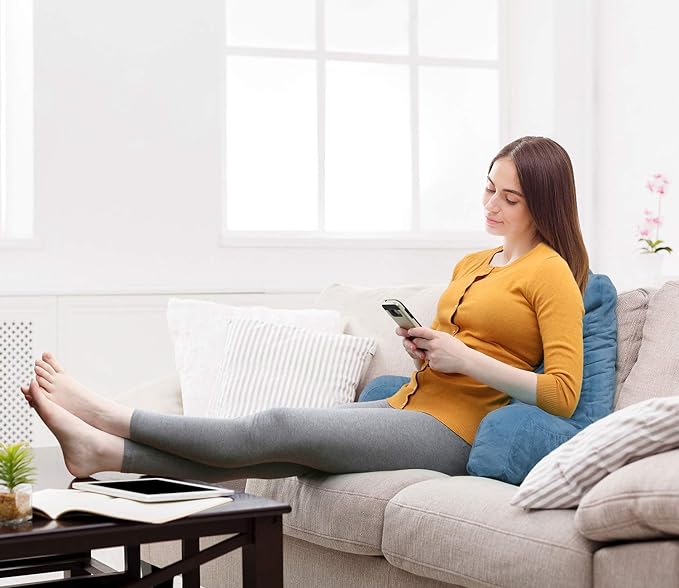 Clara Clark Reading Pillow, Standard Back Pillow for Sitting Up in Bed, Memory Foam Back Support Pillow, Reading Pillows for Sitting in Bed, Blue Heaven Sit Up Pillow for Bed, Arm Pillow with Pockets - LeafyLoom