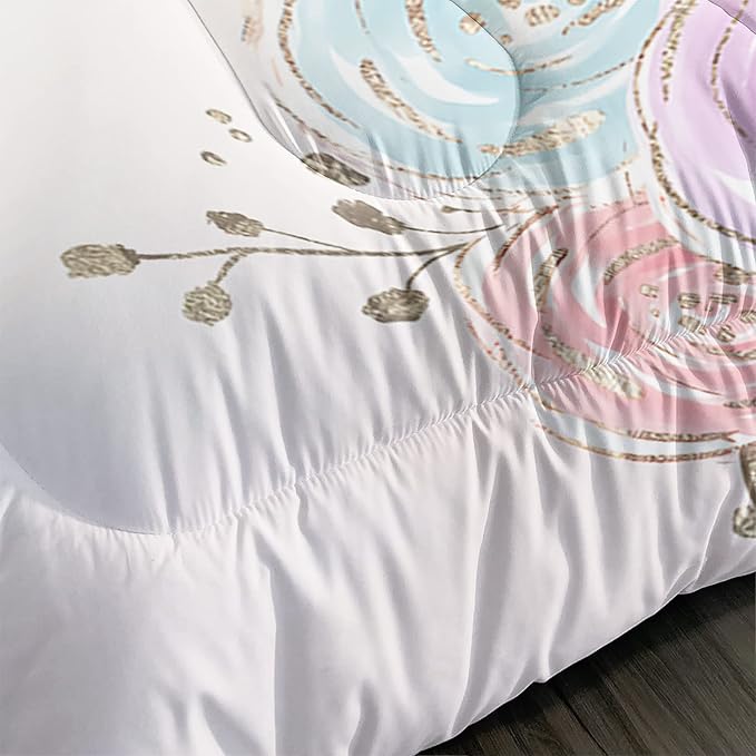 CVHOUSE Unicorn Bedding Twin Size,Unicorn Bedding Set for Girls Kids,Cute Unicorn Comforter Set Chrismas Duvet Set Unicorn Quilt Set Girls Room Decor 3 Pieces - LeafyLoom