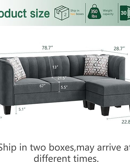 Shintenchi Upgraded Convertible Sectional Sofa Couch, 3 Seat L Shaped Sofa with High Armrest Linen Fabric Small Couch Mid Century for Living Room, Apartment and Office (Dark Grey) - LeafyLoom