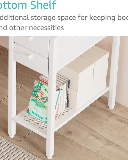 Lufeiya White Small Desk with Drawers - 40 Inch Computer Desk for Small Space Home Office, Modern Simple Study Writing Table PC Desks - LeafyLoom