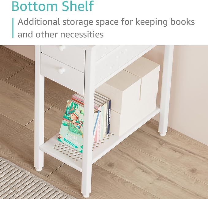 Lufeiya White Small Desk with Drawers - 40 Inch Computer Desk for Small Space Home Office, Modern Simple Study Writing Table PC Desks - LeafyLoom