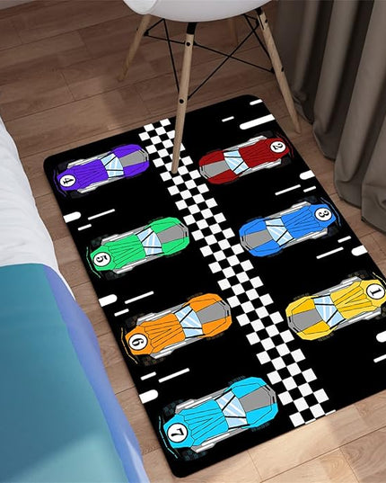 Race Car Rug Kids Play Area Rugs Race Car Track Rug Kids Rug with Roads and Tracks Car Track Carpet Car Rug for Boys Room Race Car Room Decor for Boys,Black 2'×3' - LeafyLoom