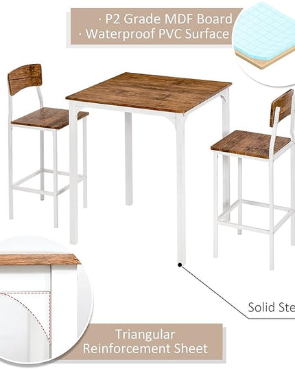 NicBex Kitchen Table for 2 Dining Room Set 3 Piece Bar Table Set, Industrial Counter Height Dining Table Set, Bar Table & Chairs with Steel Legs & Footrests, White - LeafyLoom