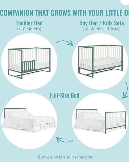 Arlo 5-in-1 Convertible Crib in Jungle Green, JPMA Certified, 3 Mattress Height Settings, Non-Toxic Finish, Made of Sustainable and Sturdy Pinewood - LeafyLoom