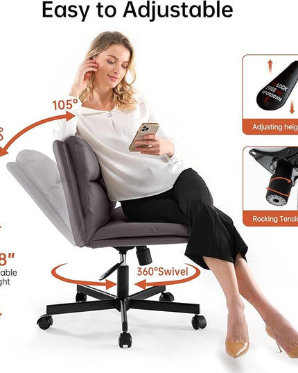 EMIAH Armless Office Desk Chairs with Wheels Criss Cross Chair PU-Leather Mid-Back Ergonomic Home Office Computer Chair Comfortable Thickened Cushion Adjustable Swivel Chair-Chocolate Brown - LeafyLoom