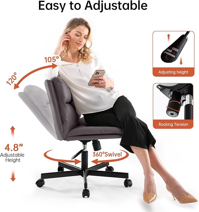 EMIAH Armless Office Desk Chairs with Wheels Criss Cross Chair PU-Leather Mid-Back Ergonomic Home Office Computer Chair Comfortable Thickened Cushion Adjustable Swivel Chair-Chocolate Brown - LeafyLoom