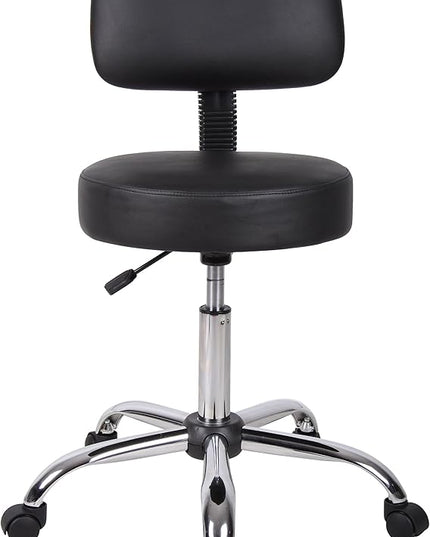 Boss Office Products Be Well Medical Spa Stool with Back in Vinyl, Black - LeafyLoom