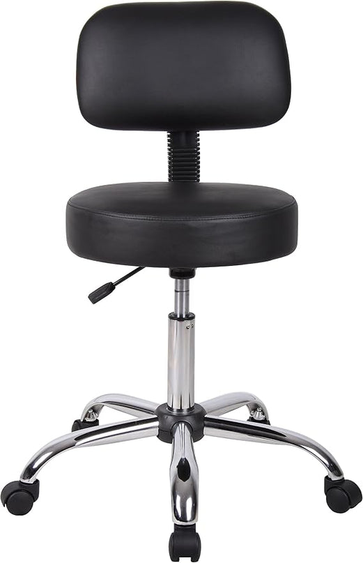 Boss Office Products Be Well Medical Spa Stool with Back in Vinyl, Black - LeafyLoom