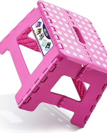 Delxo 9” Folding Step Stool in Pink,1 Pack Premium Heavy Duty Foldable Stool for Kids,Portable Collapsible Plastic Step Stool,Non Slip Folding Stools for Kitchen Bathroom Bedroom - LeafyLoom
