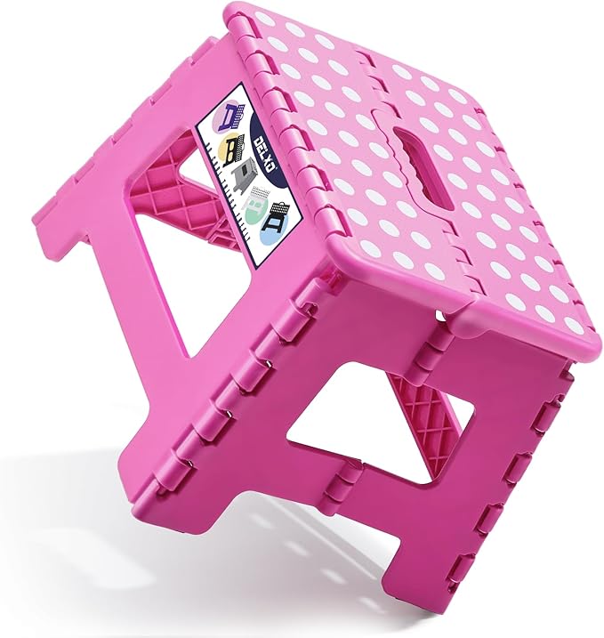 Delxo 9” Folding Step Stool in Pink,1 Pack Premium Heavy Duty Foldable Stool for Kids,Portable Collapsible Plastic Step Stool,Non Slip Folding Stools for Kitchen Bathroom Bedroom - LeafyLoom