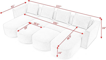 U Shape Sectional Sofa Chaises and Two Removable Ottoman, Upholstered Modular Couch w/Pillows for for Living Room, Office, DIY Combination, Beige, 117" - LeafyLoom