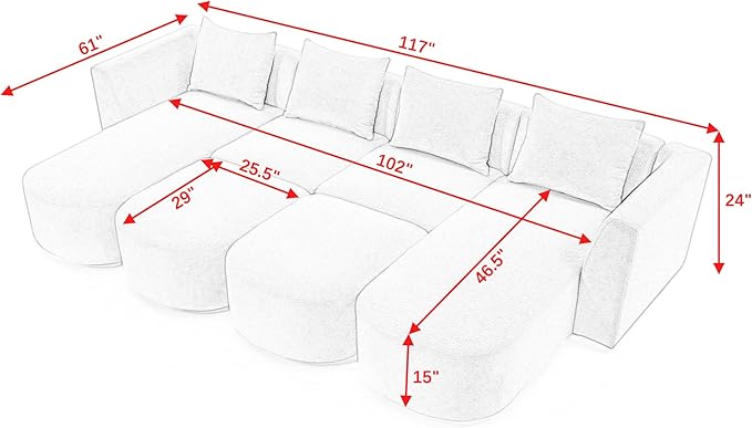 U Shape Sectional Sofa Chaises and Two Removable Ottoman, Upholstered Modular Couch w/Pillows for for Living Room, Office, DIY Combination, Beige, 117" - LeafyLoom