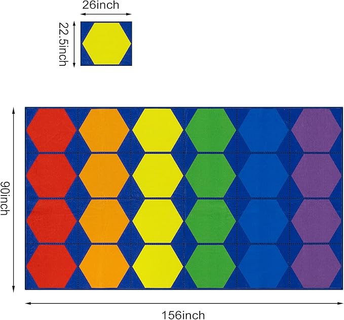 LIVEBOX Hexagon Kids Rug for Classroom, Washable Classroom Carpet for School, Nursery, Colorful Children's Classroom Area Rugs Non-Slip Playroom Mat for Daycare Learning,13'x7'5"(Seats-24) - LeafyLoom