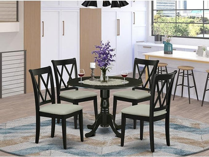 East West Furniture DLCL5-BLK-C Dublin 5 Piece Room Set Includes a Round Dining Table with Dropleaf and 4 Linen Fabric Upholstered Chairs, 42x42 Inch, Black - LeafyLoom