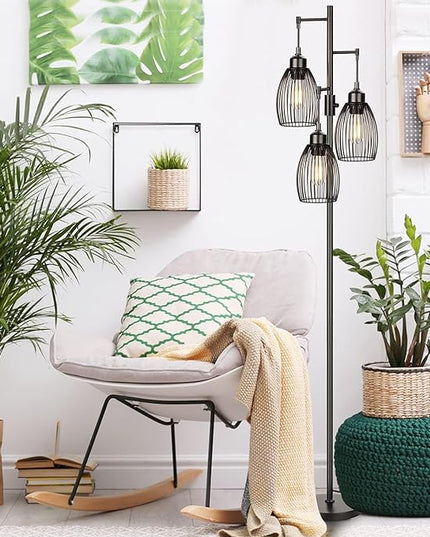 68’’ Dimmable Floor Lamp, 3 x 800LM LED Edison Bulbs Included, Industrial Floor Lamps for Living Room, Rustic Tall Lamps Standing Lamp for Bedrooms Living Room - LeafyLoom